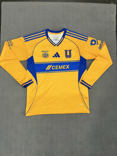 Long Sleeve 2025-2026 Tigres UANL Home Soccer Jersey Yellow Football Shirt