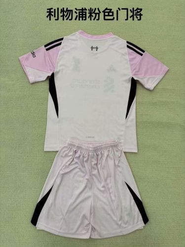 Youth Uniform Kids Kit 2025-2026 Liverpool Pink Goalkeeper Soccer Jersey Shorts Child Football Set