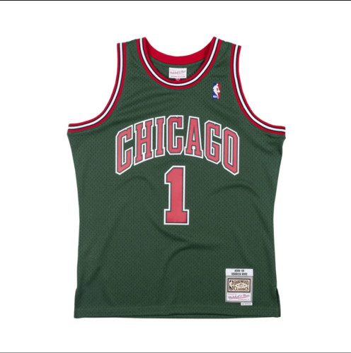 Mitchell&ness 2008-09 Chicago Bulls 1 ROSE Green Basketball Shirt NBA Jersey