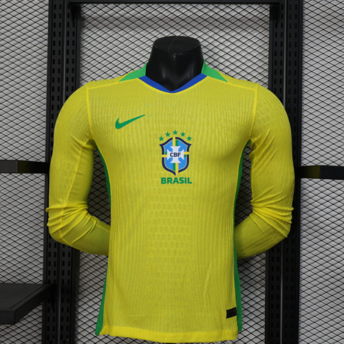 Long Sleeve Player Version 2025 Brazil Home Soccer Jersey Brasil Football Shirt