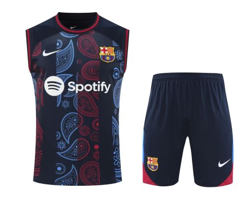 Adult Uniform 2025-2026 Barcelona Black/Blue/Red Soccer Training Vest and Shorts Football Set