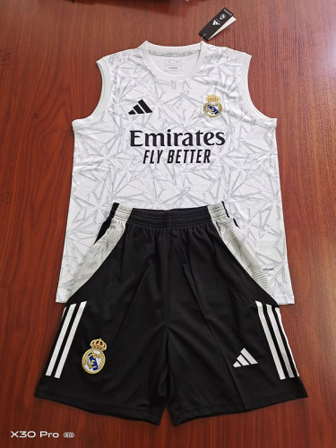Adult Uniform 2025-2026 Real Madrid White/Grey Soccer Training Vest and Shorts Football Set