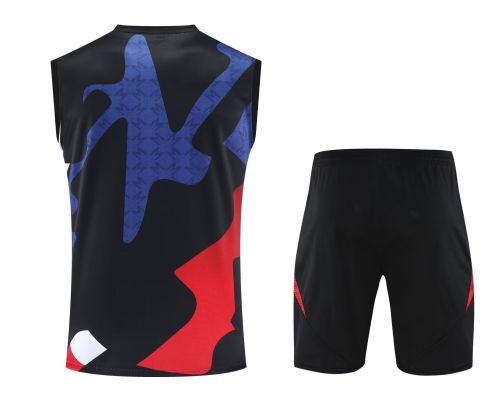Adult Uniform 2025-2026 Manchester United Black/Red/Blue Soccer Training Vest and Shorts Football Set