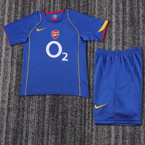 Retro Youth Uniform Kids Kit 2004-2005 Arsenal Away Blue Soccer Jersey Shorts Vintage Child Football Set