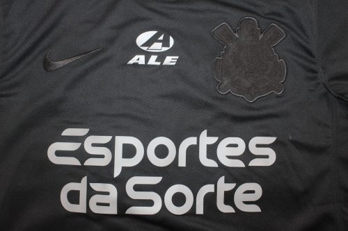 with All Sponor Logos Fan Version 2024-2025 Corinthians Away Black Soccer Jersey Football Shirt