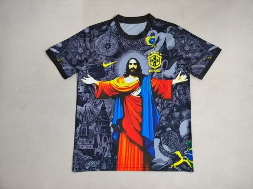 Fan Version 2025 Brazil Black/Orange Jesus Edition Special Version Soccer Jersey Brasil Camisetas de Futbol