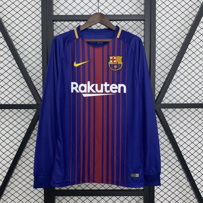 Long Sleeve Retro Camisetas de Futbol 2017-2018 Barcelona Home Soccer Jersey LS Football Shirt