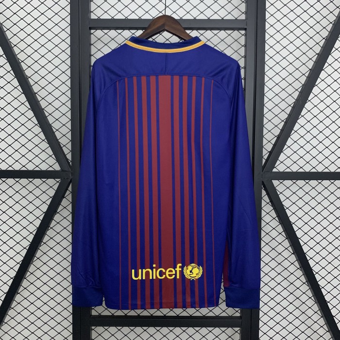 Long Sleeve Retro Camisetas de Futbol 2017-2018 Barcelona Home Soccer Jersey LS Football Shirt