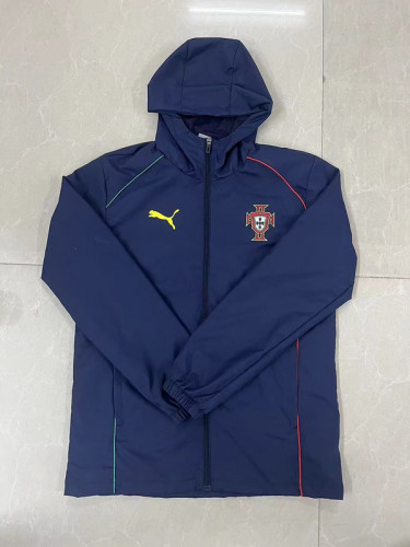 with Cap 2025-2026 Portugal Dark Blue Soccer Windbreaker Jacket Football Jacket