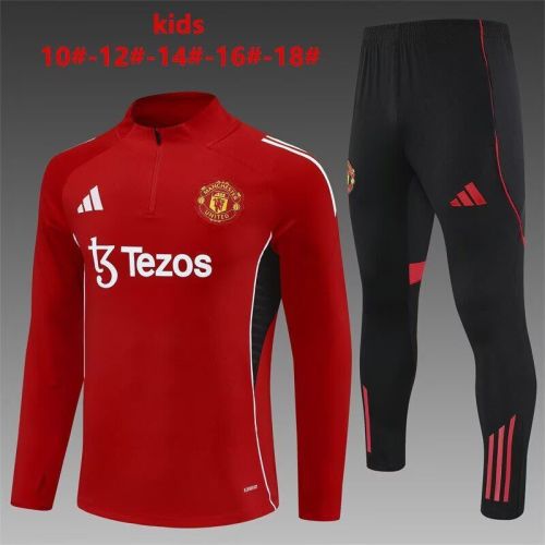 Youth 2025-2026 Manchester United Red Soccer Training Sweater and Pants Football Kit