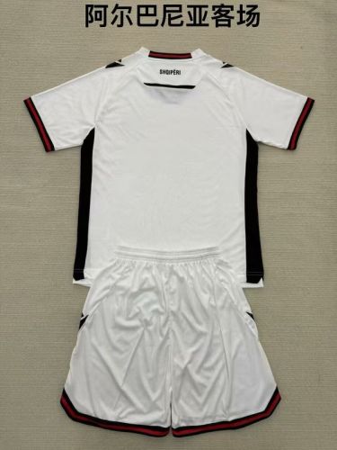 Youth Uniform Kids Kit 2025 Albania Away White Soccer Jersey Shorts Child Football Set