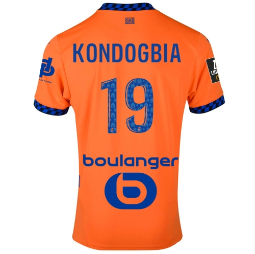 with Ligue 1 Patch Fan Version 2024-2025 Olympique de Marseille KONDOGBIA 19 Third Away Orange Soccer Jersey Football Shirt
