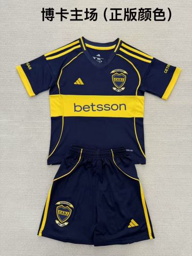 Youth Uniform Kids Kit 2025-2026 Boca Juniors Home Soccer Jersey Shorts Child Football Set
