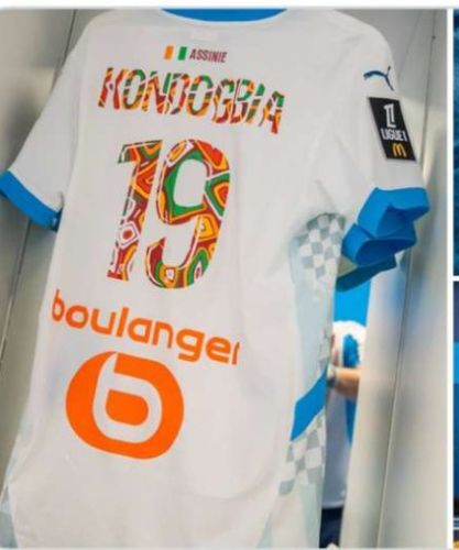 with Ligue 1 Patch Fan Version 2024-2025 Olympique de Marseille KONDOGBIA 19 Special Fonts Home Soccer Jersey Football Shirt
