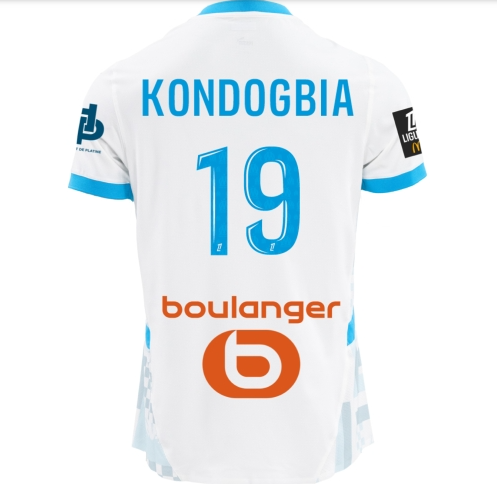 with Ligue 1 Patch Fan Version 2024-2025 Olympique de Marseille KONDOGBIA 19 Home Soccer Jersey Football Shirt