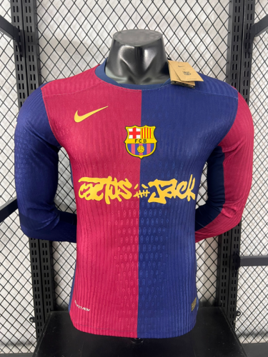 Player Version Long Sleeve Barca Camisetas de Futbol 2024-2025 Barcelona Travis Scott Home Soccer Jersey