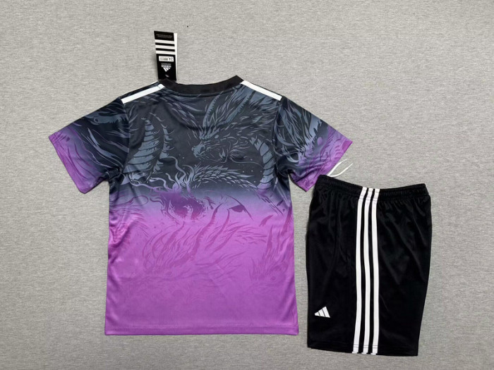 Youth Uniform Kids Kit 2025-2026 Real Madrid Black/Purple Dragon Soccer Training Jersey Shorts Child Football Set