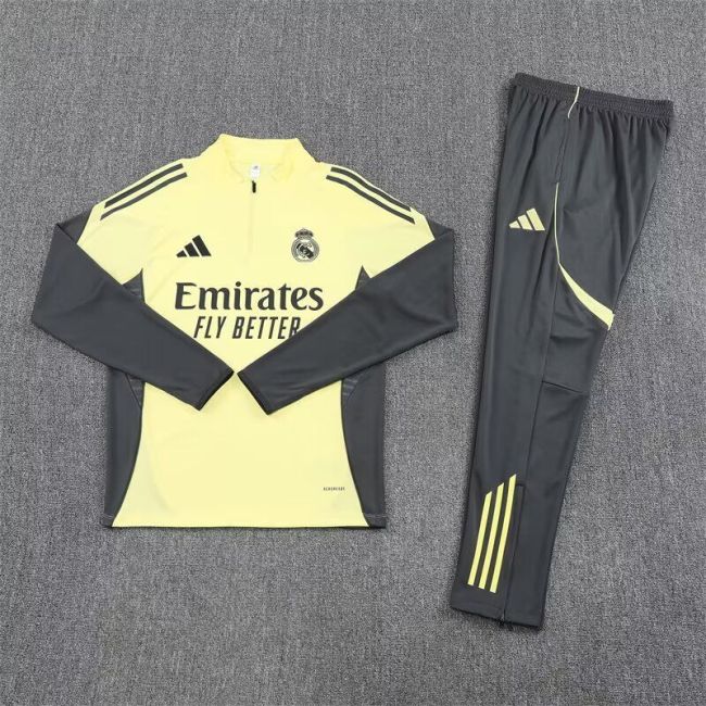 2025-2026 Real Madrid Yellow/Grey Soccer Training Sweater and Pants Football Kit