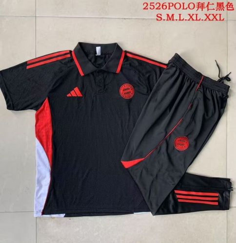 2025-2026 Bayern Munich Black Soccer Polo and Pants Football Kit