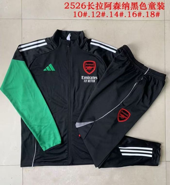 Youth 2025-2026 Arsenal Black/Green Soccer Training Jacket Football Jacket and Pants