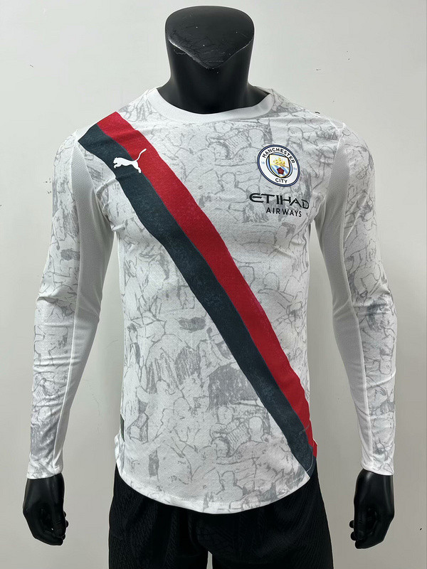 Long Sleeve Player Version Manchester City 2025-2026 Away White Soccer Jersey Man City Football Shirt