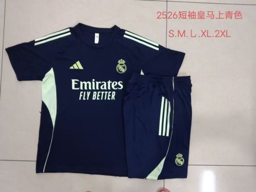 Adult Uniform 2025-2026 Real Madrid Dark Blue/Green Soccer Training Jersey and Shorts Football Kits