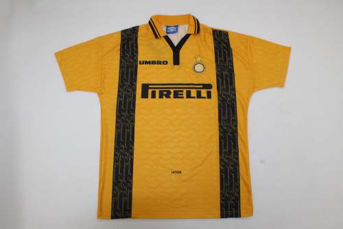 Retro Jersey 1996-1997 Inter Milan Third Away Yellow Soccer Jersey Inter Vintage Football Shirt