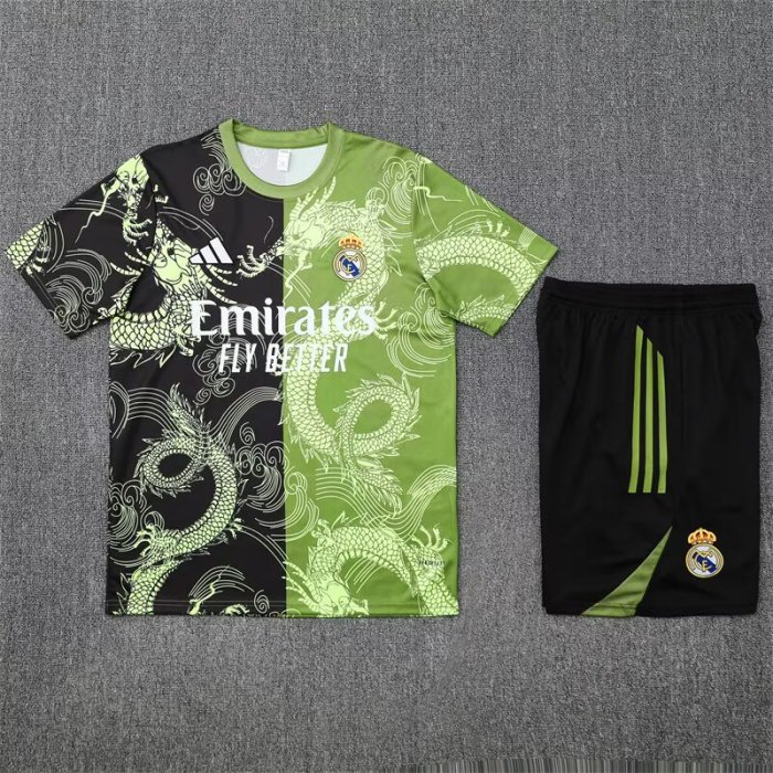 Adult Uniform 2025-2026 Real Madrid Black/Green Dragon Soccer Training Jersey and Shorts Football Kits