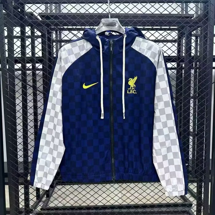 with Caps 2025-2026 Liverpool Blue/White Soccer Windbreaker Jacket Football Jacket