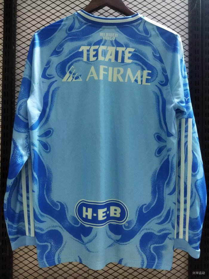 Long Sleeve Fan Version 2025-2026 Tigres UANL Away Blue Soccer Jersey Football Top
