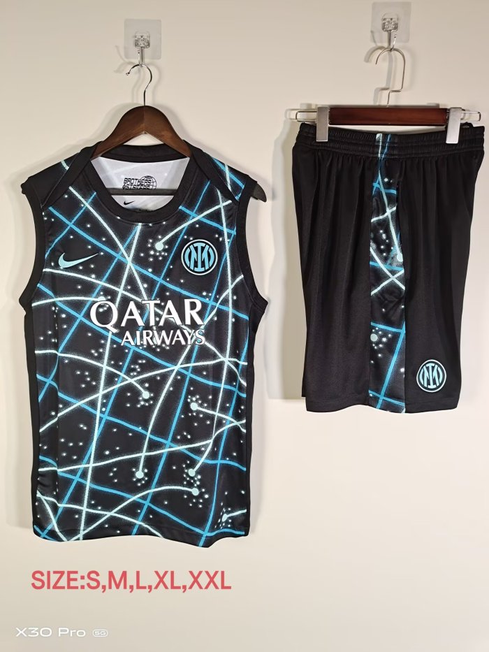 Adult Uniform 2025-2026 Inter Milan Black/Blue Soccer Vest Shorts Men's Football Kit