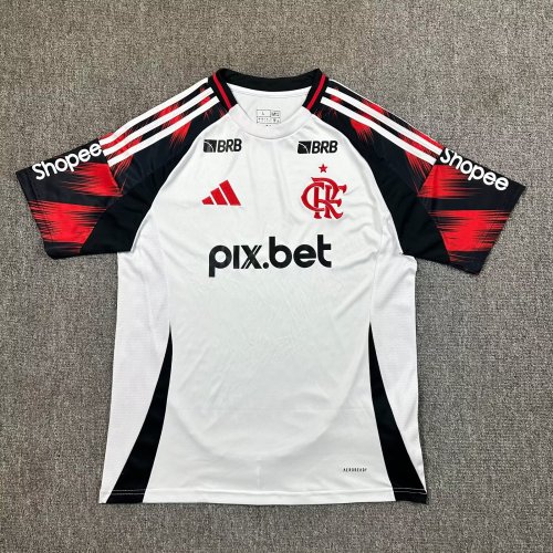 with All Sponor Logos Fans Version 2025-2026 Flamengo Away White Soccer Jersey Football Shirt