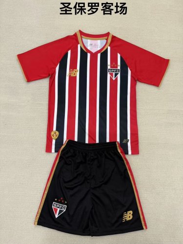 without Sponor Logo Youth Uniform Kids Kit Sao Paulo 2025-2026 Home Soccer Jersey Shorts Child Football Set