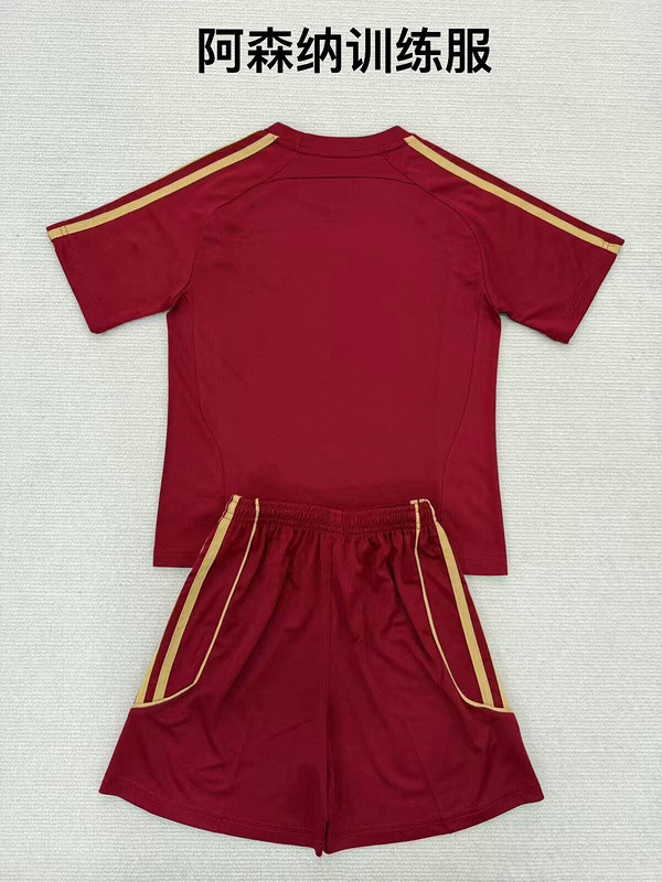 Youth Uniform Kids Kit 2025-2026 Arsenal Maroon Soccer Training Jersey Shorts Child Football Pre-match Set
