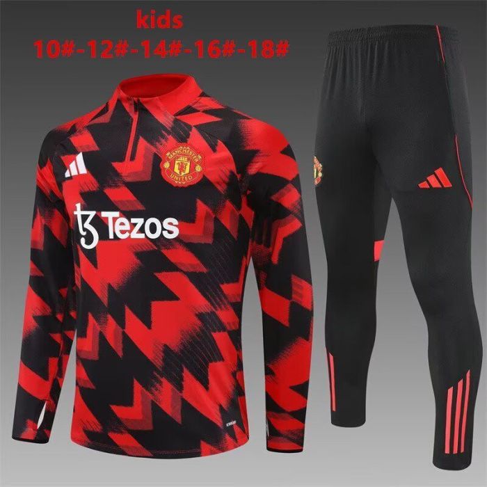 Youth 2025-2026 Manchester United Black/Red Soccer Training Sweater and Pants Football Kit