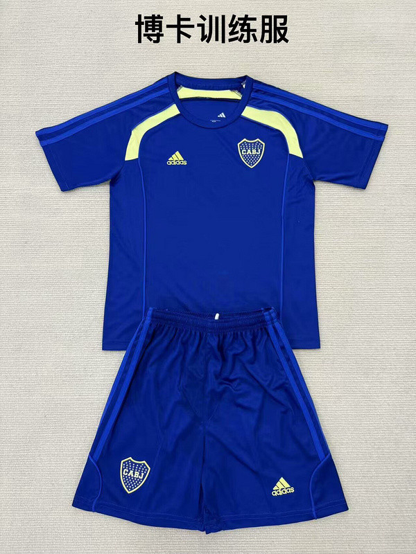 Youth Uniform Kids Kit 2025-2026 Boca Juniors Dark Blue Soccer Training Jersey Shorts Child Football Set
