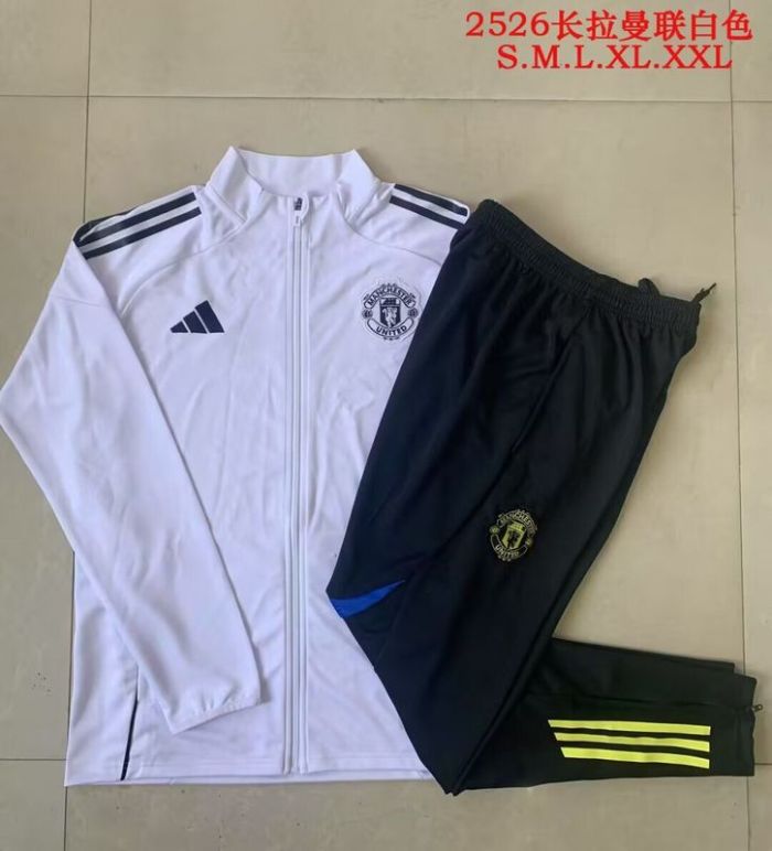2025-2026 Manchester United White Soccer Training Jacket Football Jacket and Pants