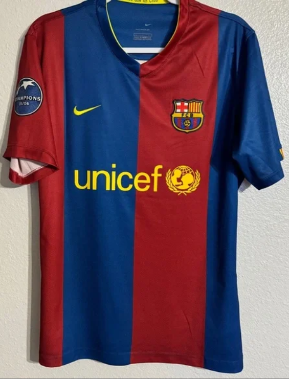 with Sponor Logo+UCL Patch Retro Jersey 2006-2007 Barcelona Home Soccer Jersey