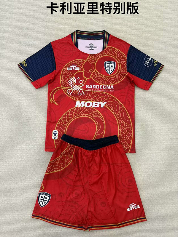 Youth Uniform Kids Kit 2025 Cagliari Snake Year Version Soccer Jersey Shorts Child Football Set