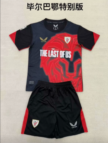 Youth Uniform Kids Kit 2025-2026 Athletic Bilbao Black/Red Special Edition Soccer Jersey Shorts Child Football Set