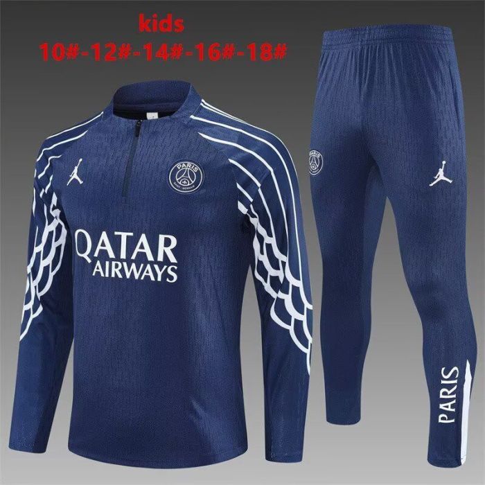 Youth 2025-2026 PSG Dark Blue Soccer Training Sweater and Pants Child Football Kit