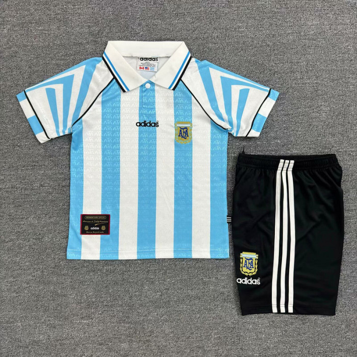 Retro Youth Uniform Kids Kit 1996-1997 Argentina Home Soccer Jersey Shorts Vintage Child Football Set