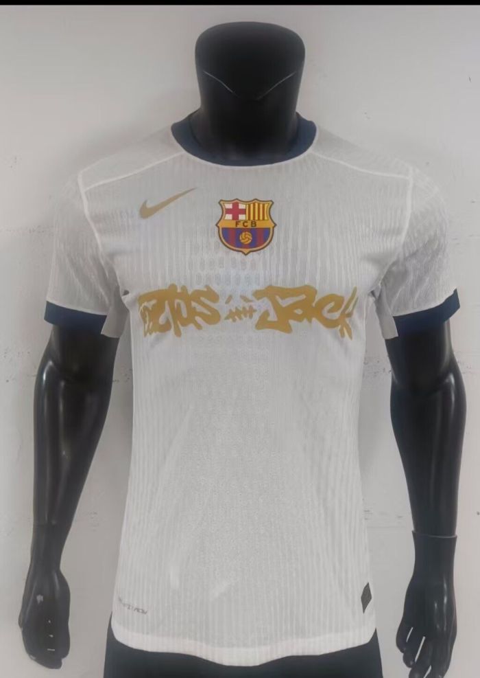 Barca Camisetas de Futbol Player Version 2024-2025 Barcelona White Travis Scott Soccer Jersey