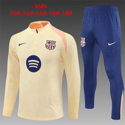 Youth 2025-2026 Barcelona Yellow/Pink Soccer Training Sweater and Pants Football Kit