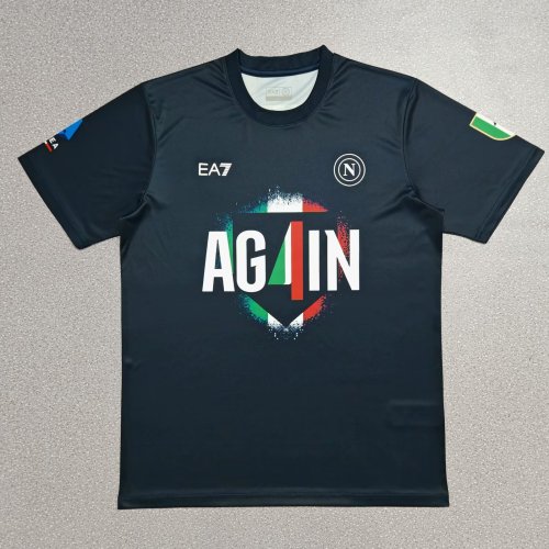 with Serie A Patch Fan Version 2024-2025 Calcio Napoli Black Football Shirt Napoles Soccer Jersey