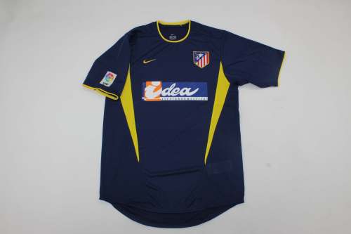 with LFP Patch Retro Jersey 2002-2003 Atletico Madrid Away Dark Blue Soccer Jersey Vintage Football Shirt