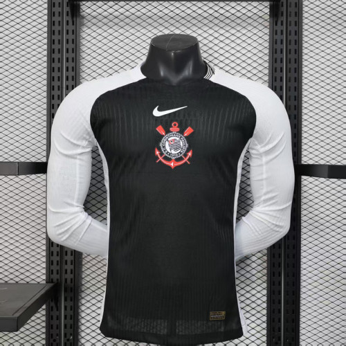 without Sponor Logo Long Sleeve Player Version 2025-2026 Corinthians Away Black Soccer Jersey Camisetas de Futbol