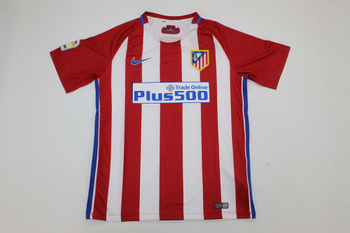 with LFP Patch Retro Jersey 2016-2017 Atletico Madrid Home Soccer Jersey Vintage Football Shirt