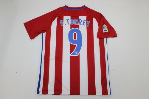 with LFP Patch Retro Jersey 2016-2017 Atletico Madrid F.Torres 9 Home Soccer Jersey Vintage Football Shirt