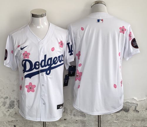 Los Angeles Dodgers 2025 White/Pink Flower Cool Base Shirt MLB Jersey
